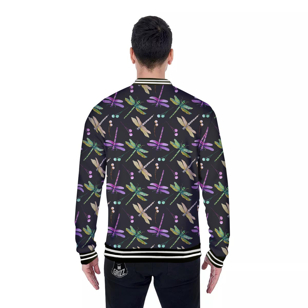 Dragonfly Black Purple And Teal Print Pattern Baseball Jacket-grizzshop