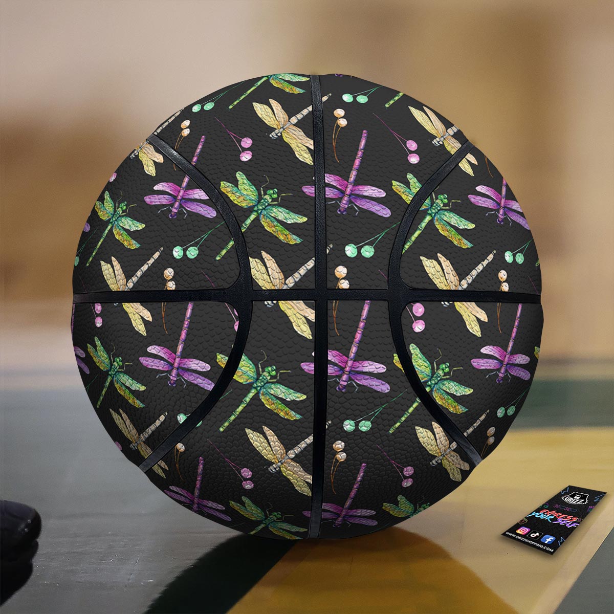 Dragonfly Black Purple And Teal Print Pattern Basketball