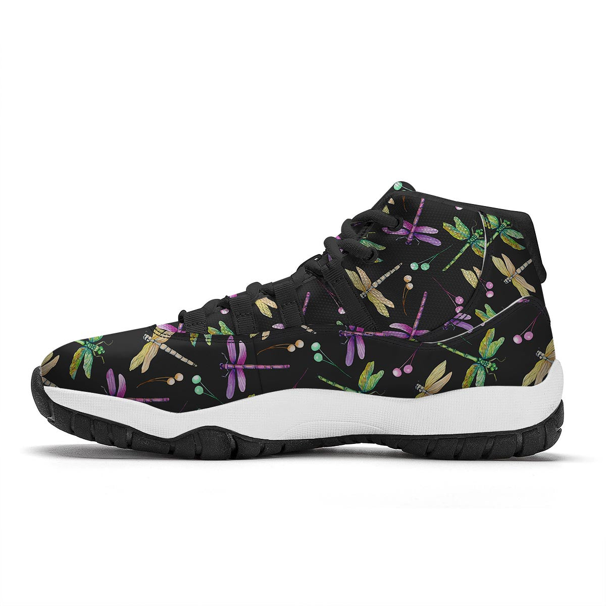 Dragonfly Black Purple And Teal Print Pattern Black Bball Shoes-grizzshop
