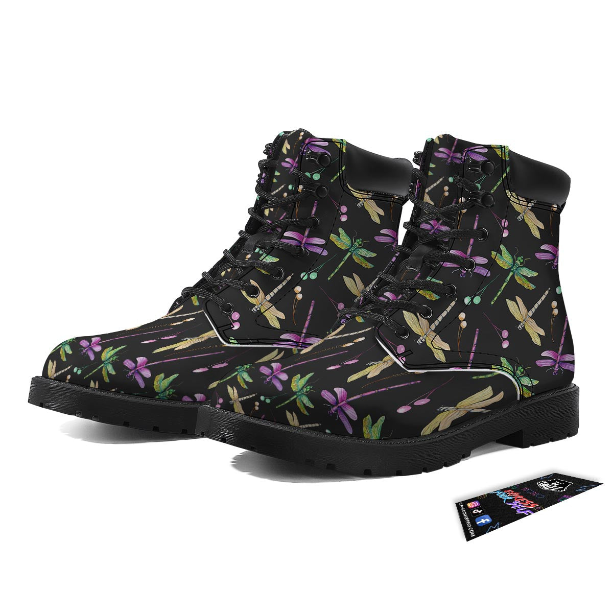 Dragonfly Black Purple And Teal Print Pattern Boots-grizzshop