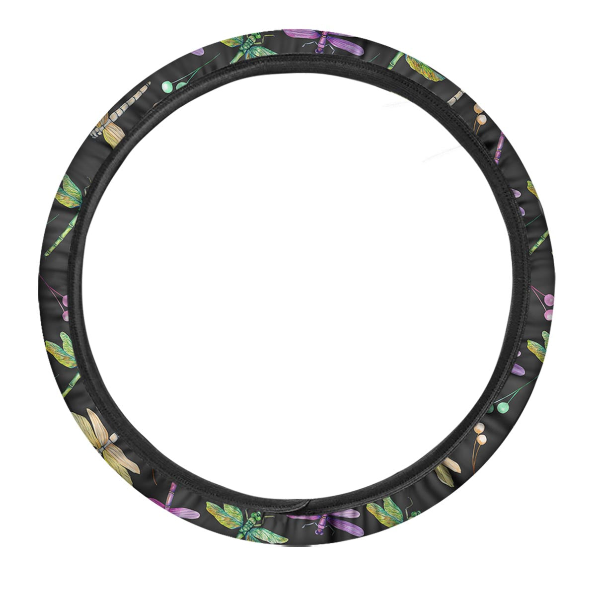 Dragonfly Black Purple And Teal Print Pattern Car Steering Wheel Cover-grizzshop