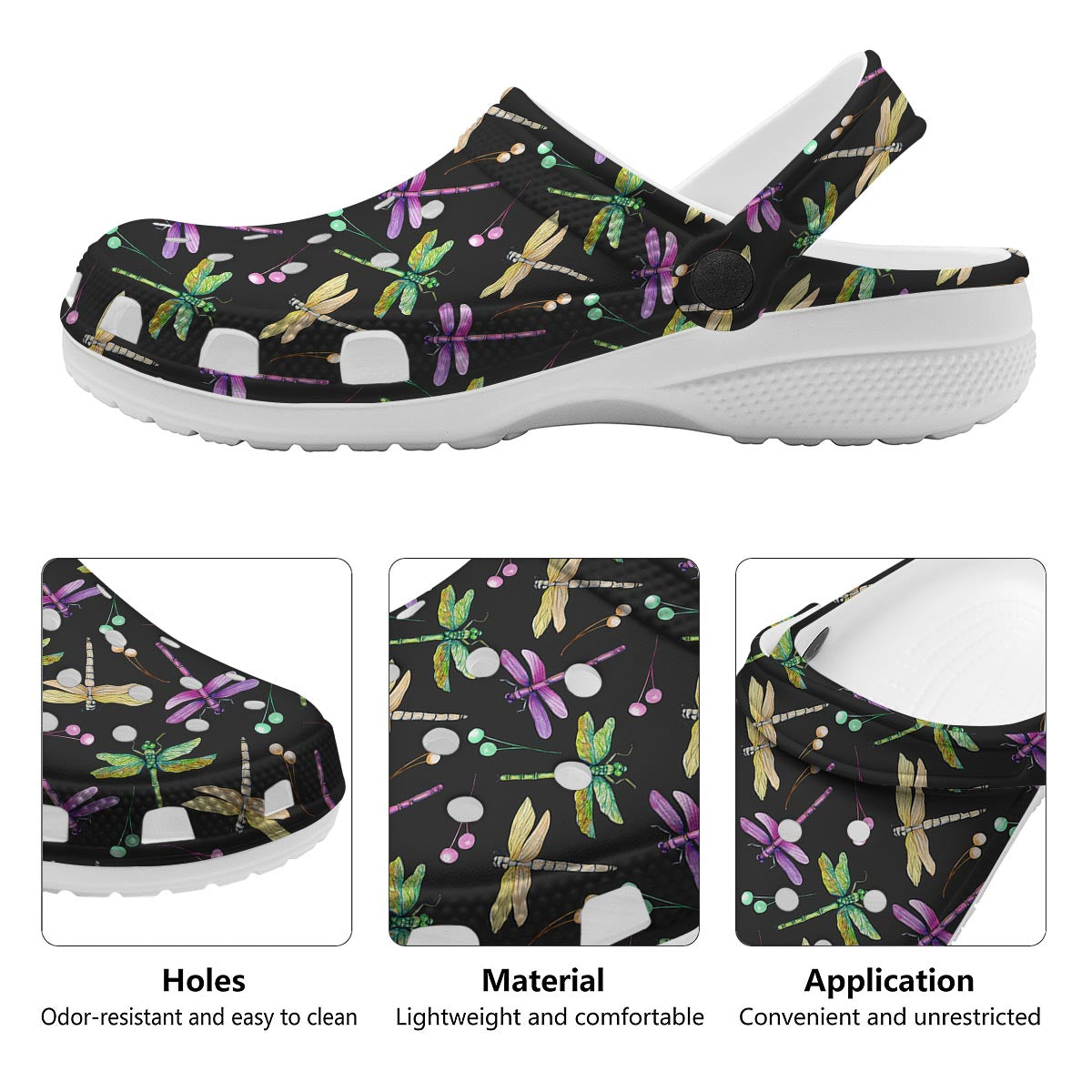 Dragonfly Black Purple And Teal Print Pattern Clog-grizzshop