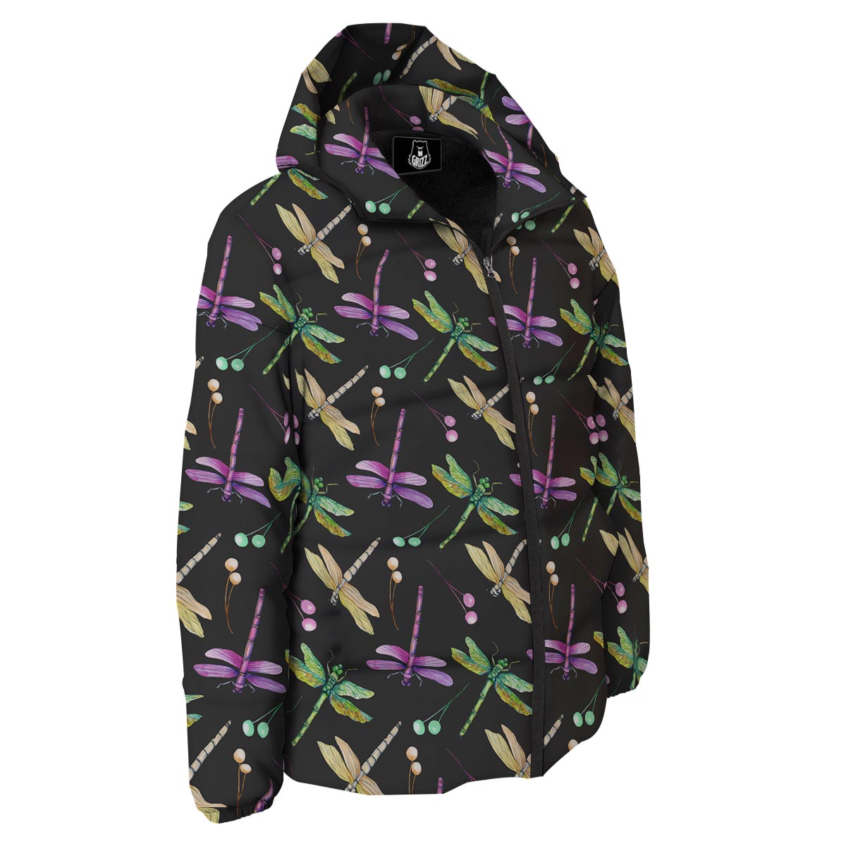Dragonfly Black Purple And Teal Print Pattern Down Jacket-grizzshop