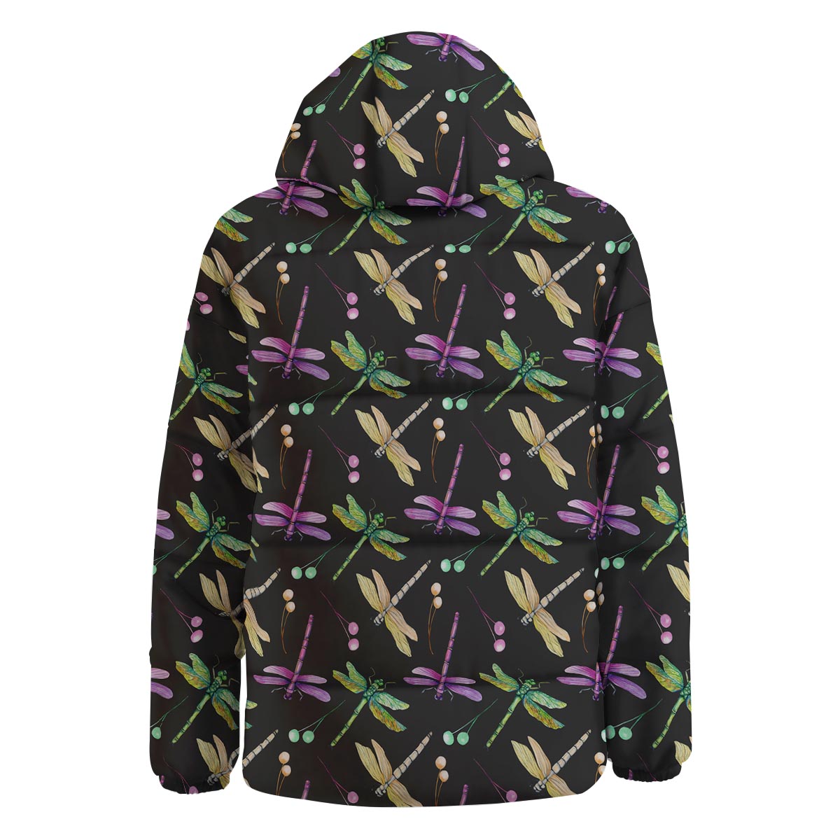 Dragonfly Black Purple And Teal Print Pattern Down Jacket-grizzshop
