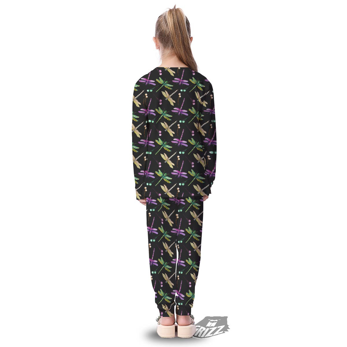 Dragonfly Black Purple And Teal Print Pattern Kid's Pajamas-grizzshop