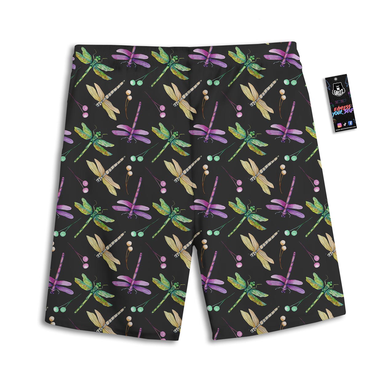 Dragonfly Black Purple And Teal Print Pattern Men's Athletic Shorts