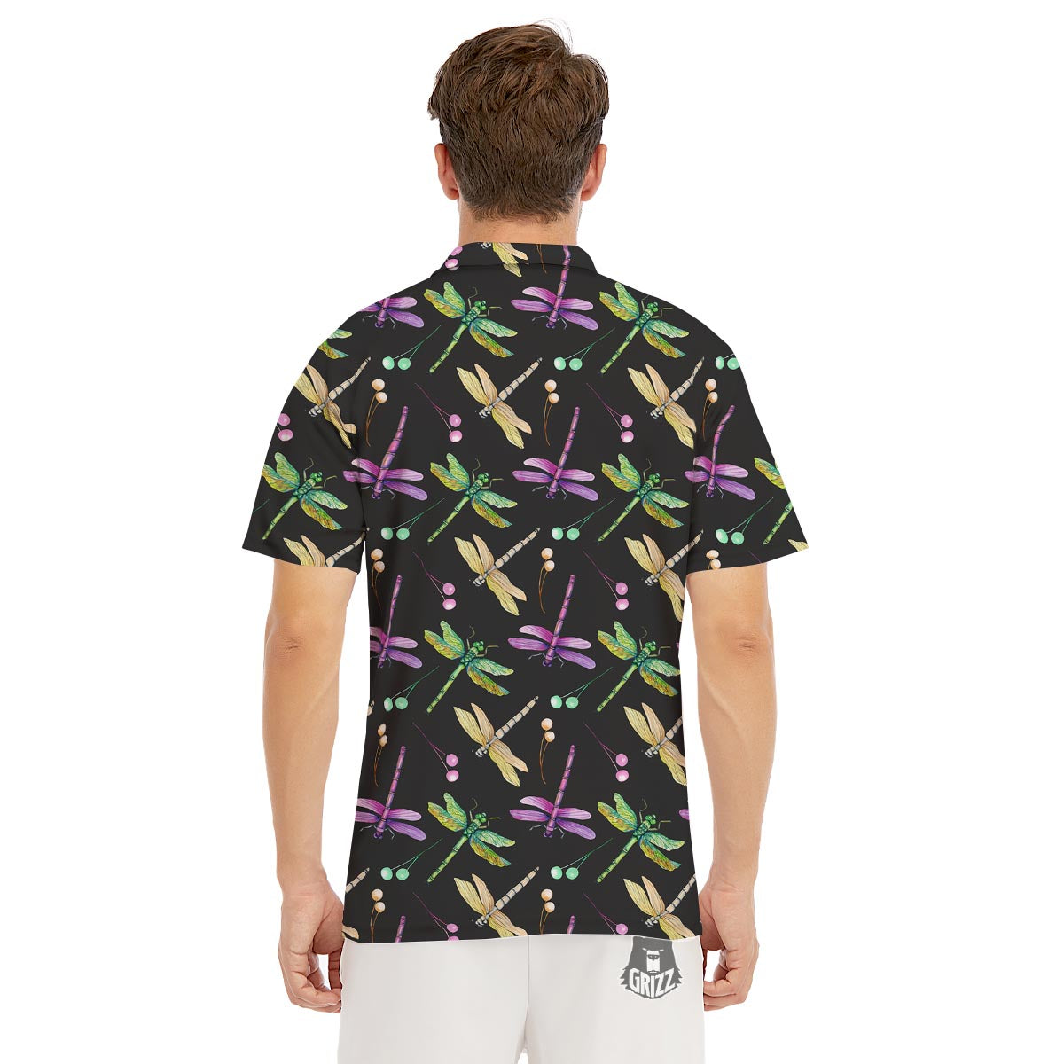 Dragonfly Black Purple And Teal Print Pattern Men's Golf Shirts-grizzshop