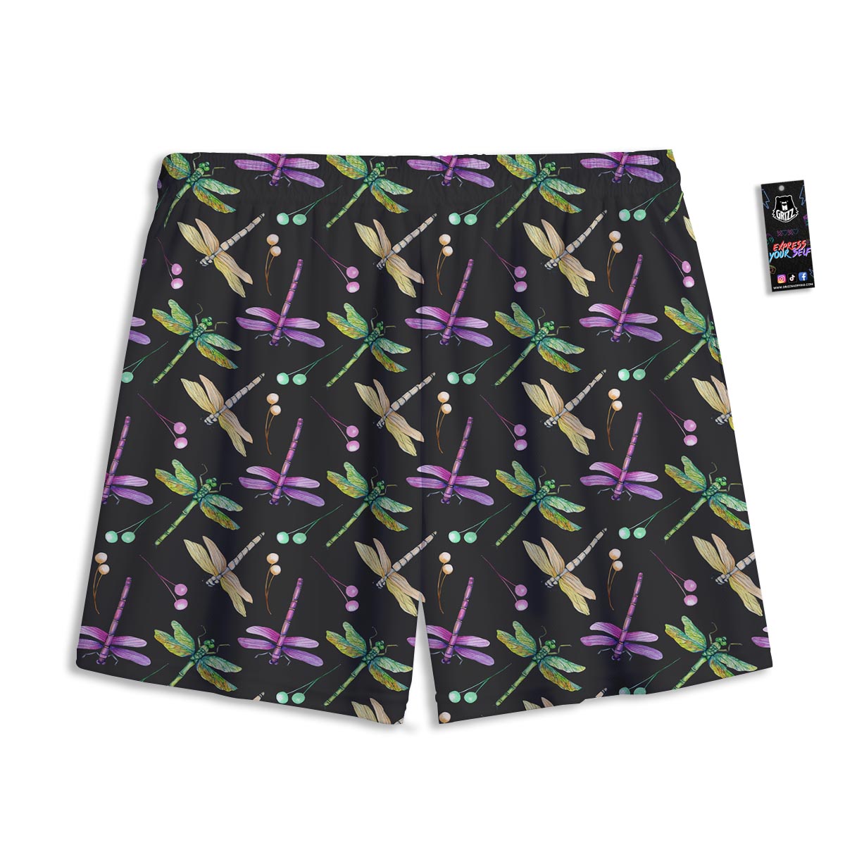 Dragonfly Black Purple And Teal Print Pattern Mesh Shorts