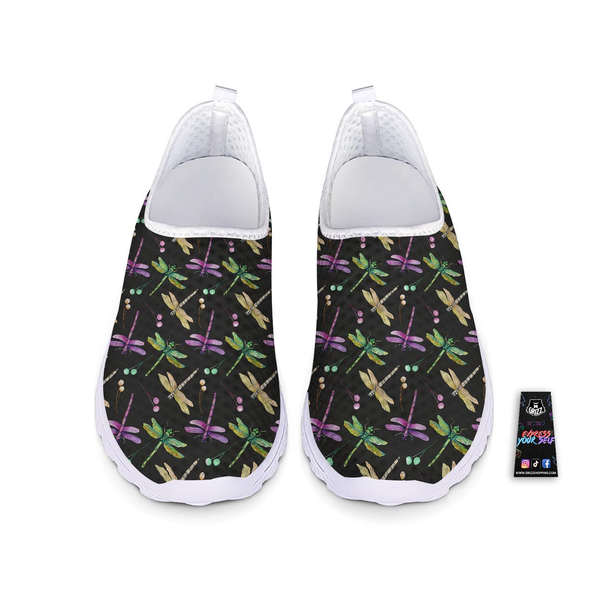 Dragonfly Black Purple And Teal Print Pattern Nurse Shoes-grizzshop