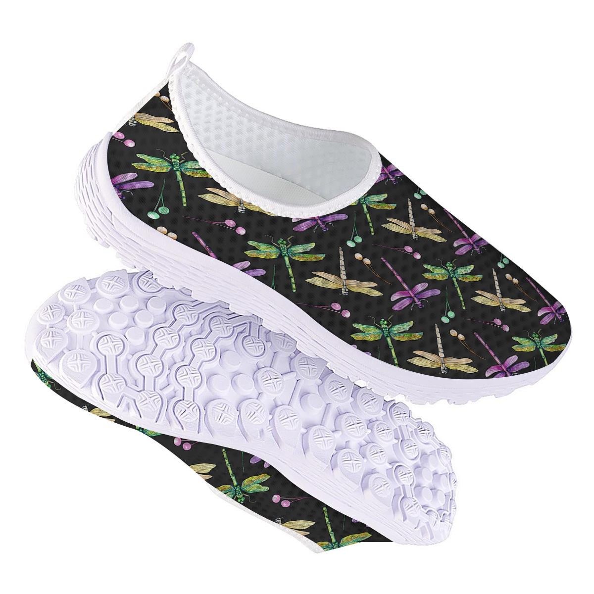 Dragonfly Black Purple And Teal Print Pattern Nurse Shoes-grizzshop