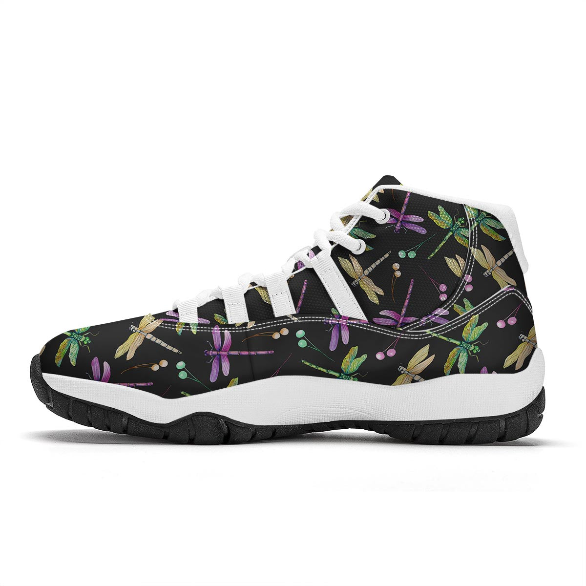 Dragonfly Black Purple And Teal Print Pattern White Bball Shoes-grizzshop