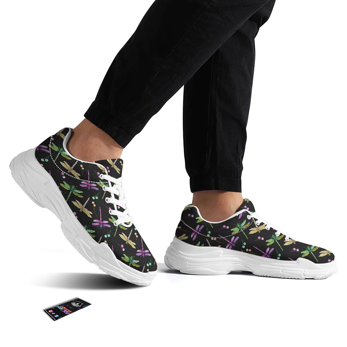 Dragonfly Black Purple And Teal Print Pattern White Chunky Shoes-grizzshop