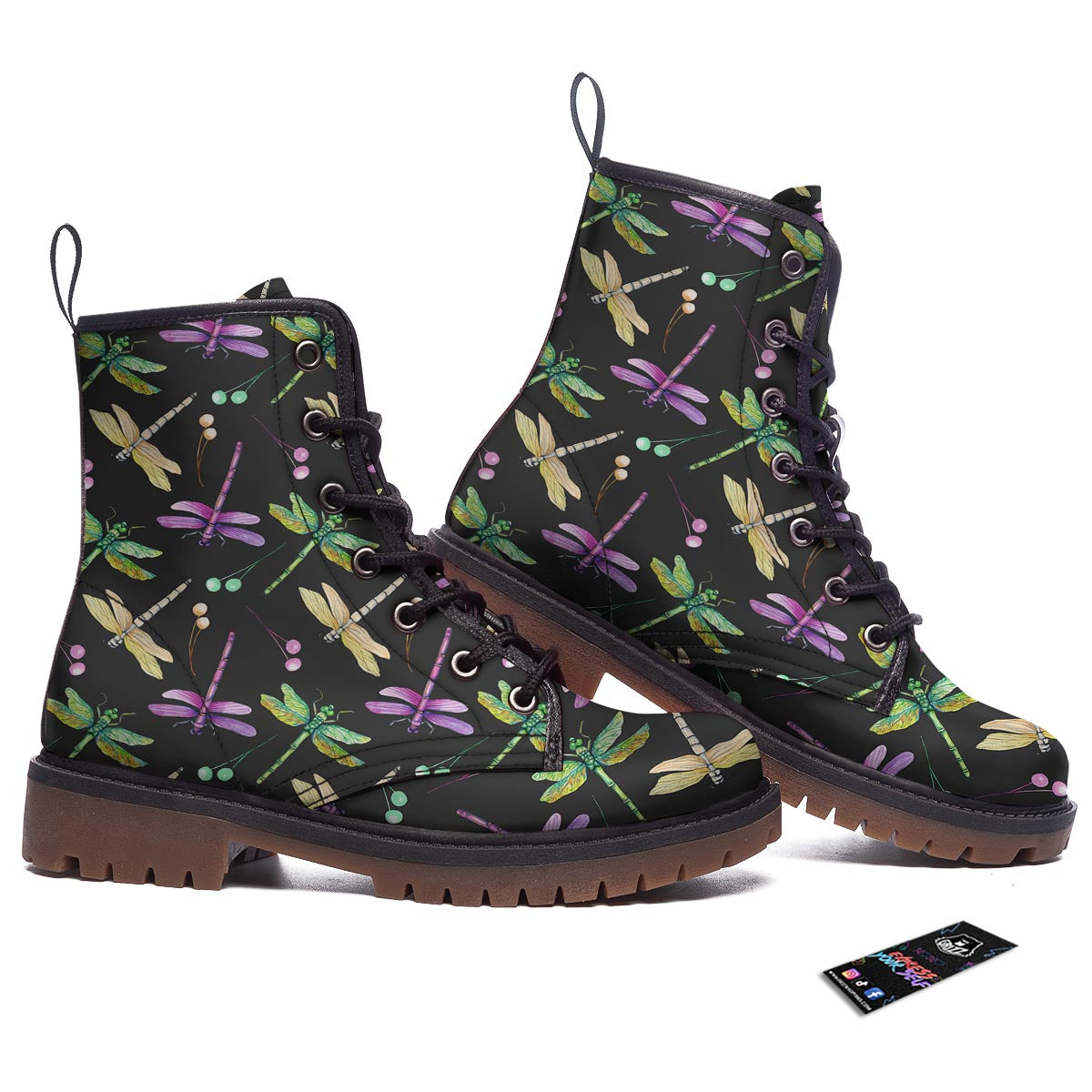 Dragonfly Black Purple And Teal Print Pattern Work Boots-grizzshop