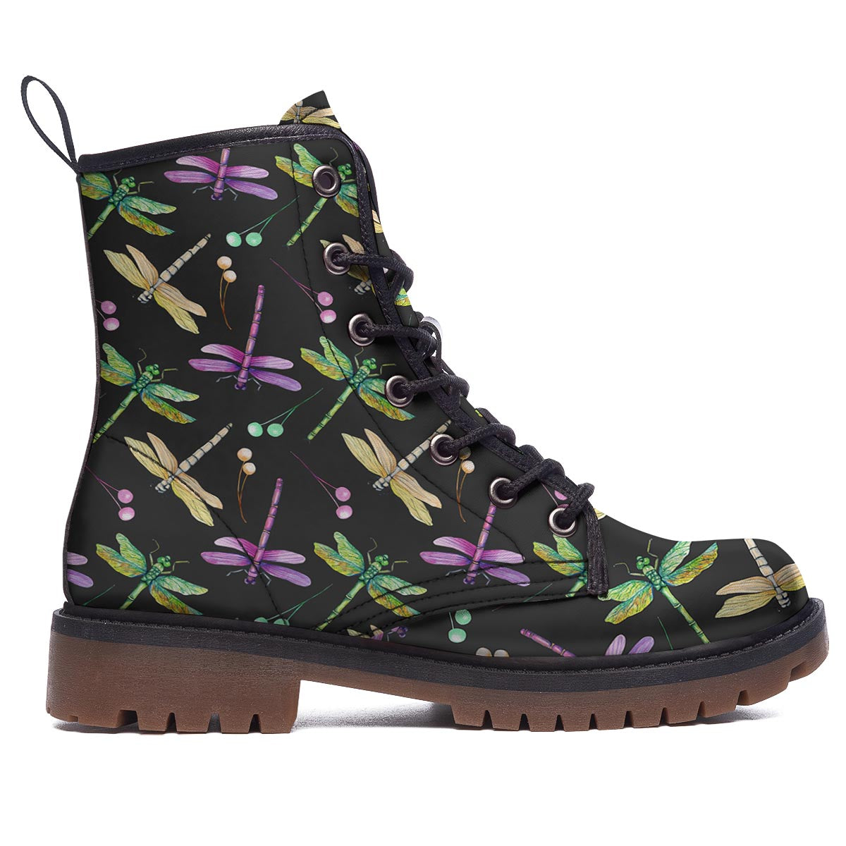 Dragonfly Black Purple And Teal Print Pattern Work Boots-grizzshop