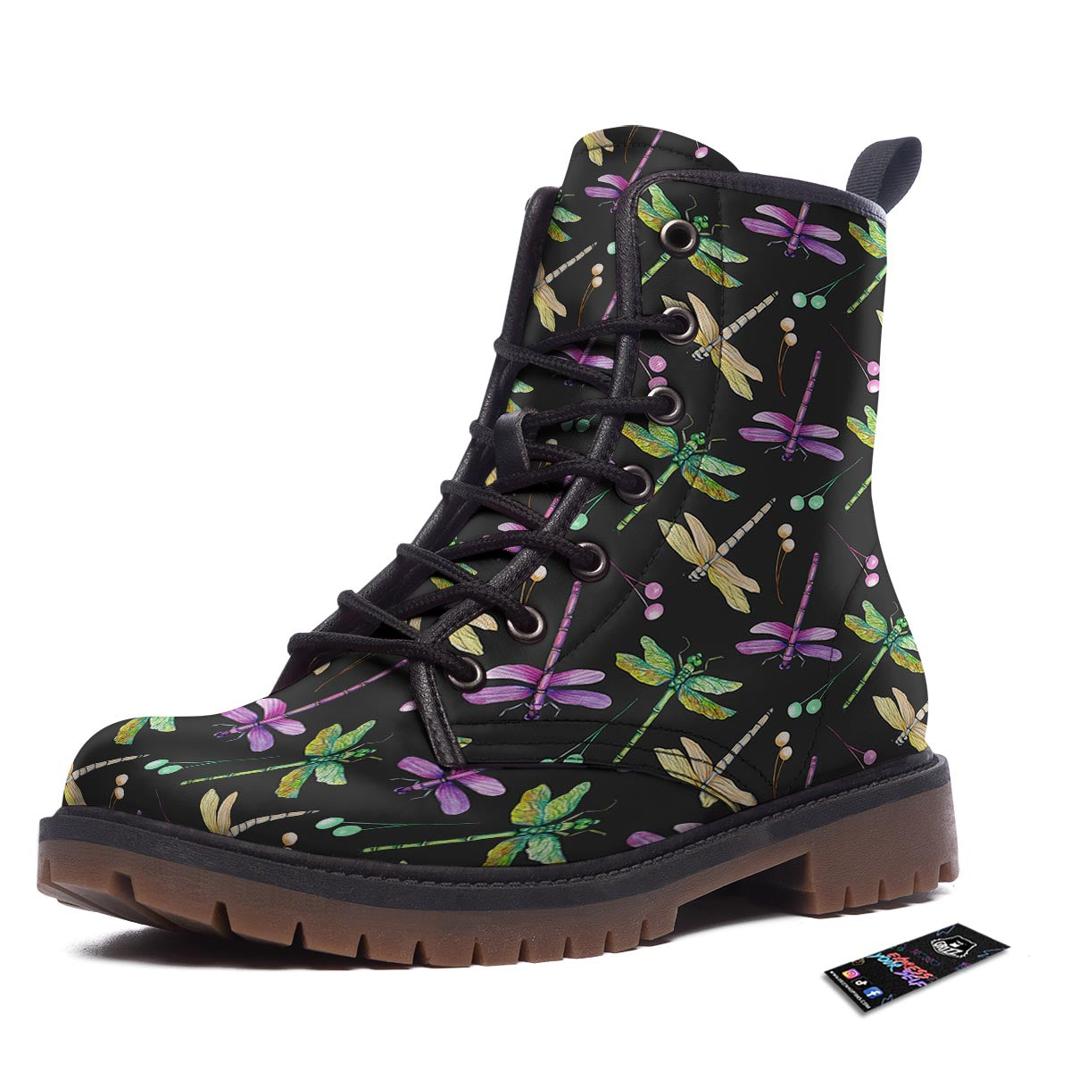 Dragonfly Black Purple And Teal Print Pattern Work Boots-grizzshop