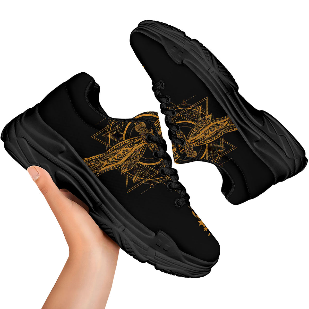 Dragonfly Boho Gold Print Black Chunky Shoes-grizzshop