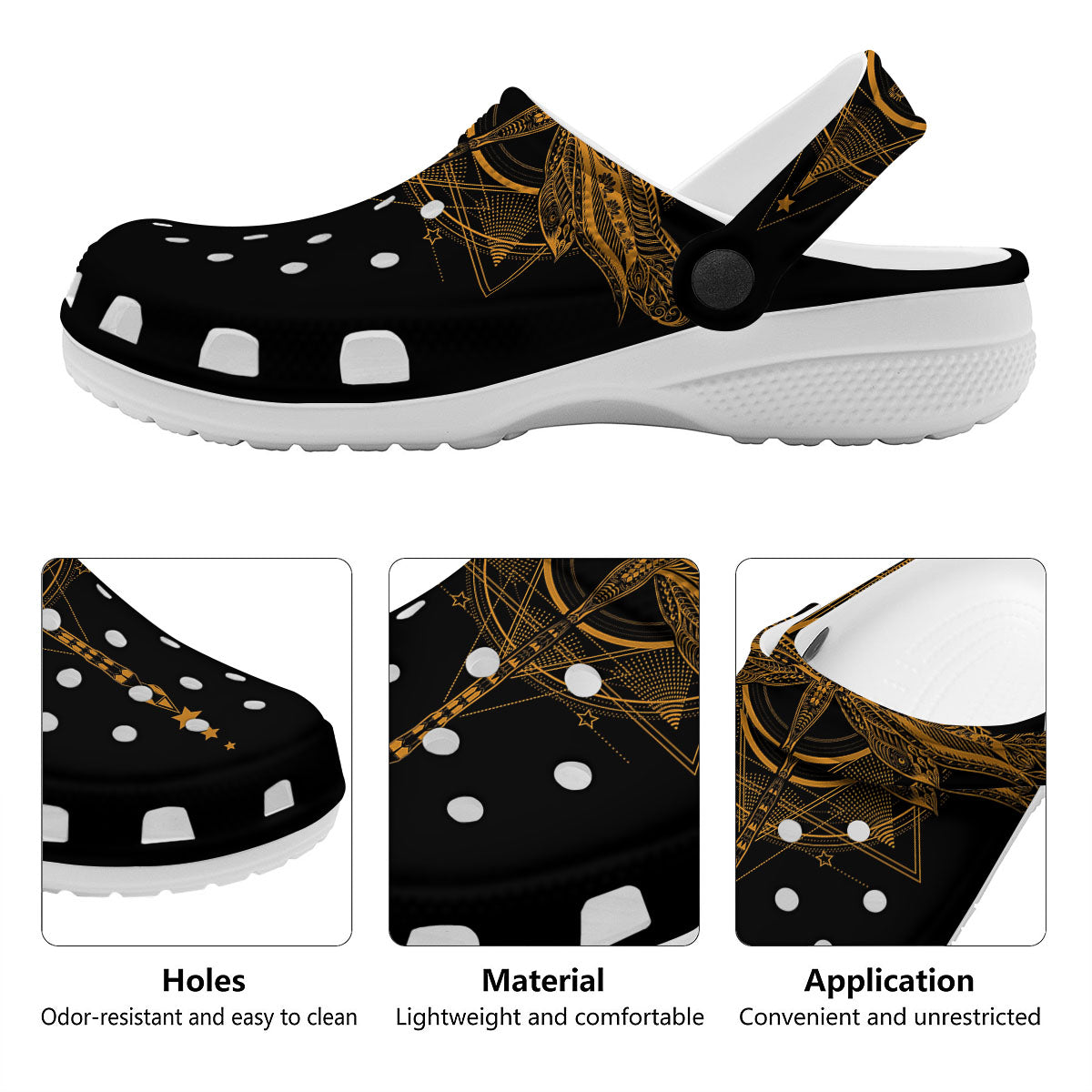 Dragonfly Boho Gold Print Clog-grizzshop