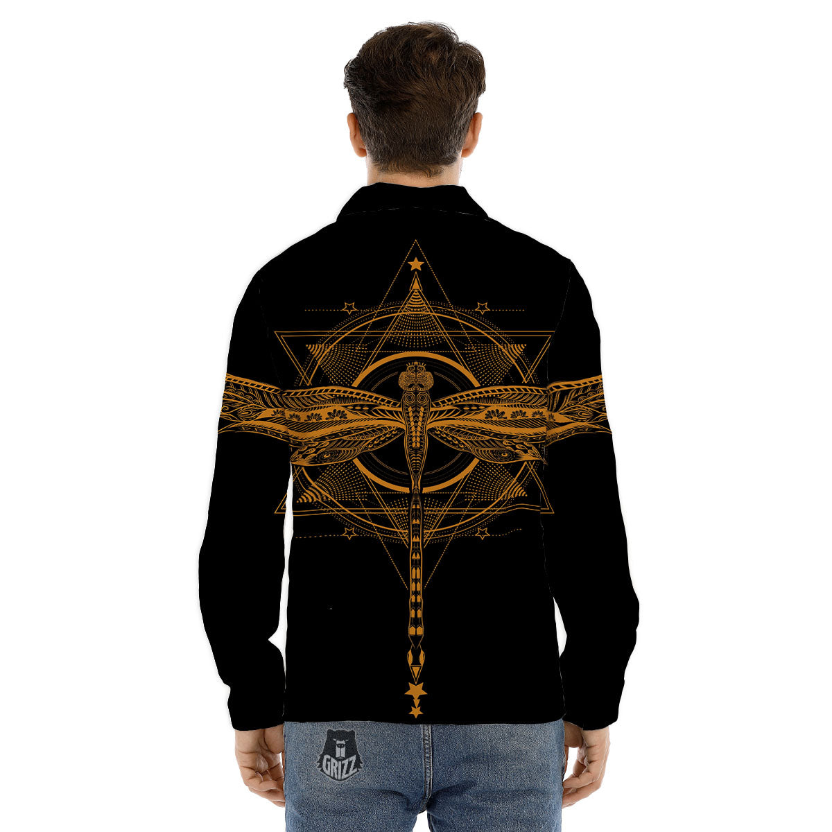 Dragonfly Boho Gold Print Men's Dress Shirts-grizzshop