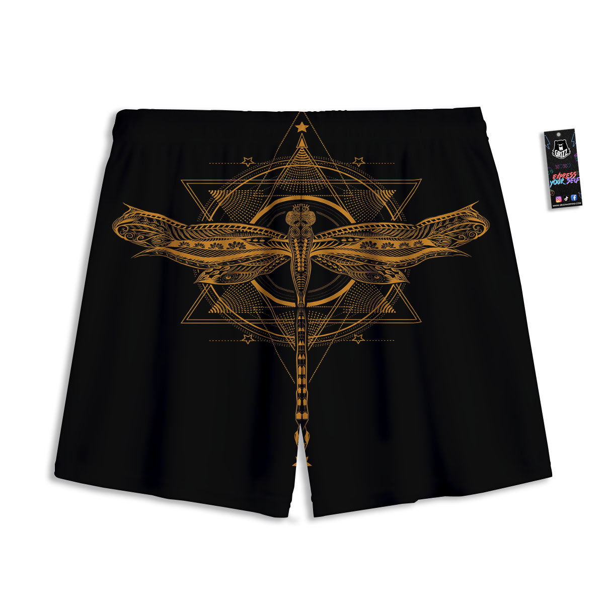 Dragonfly Boho Gold Print Mesh Shorts