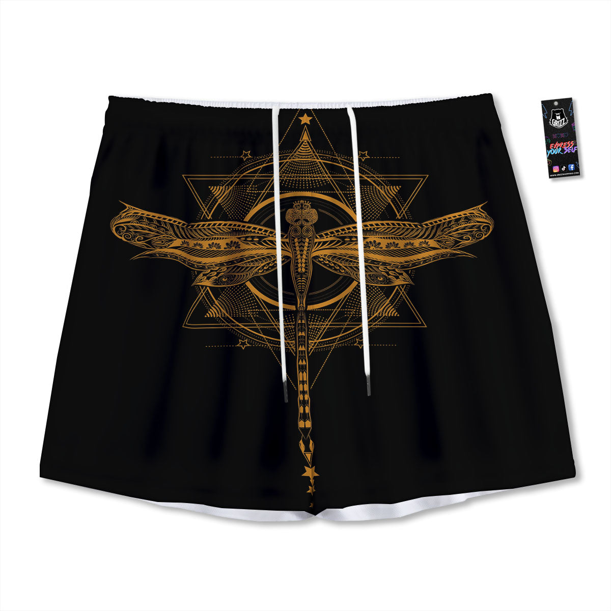 Dragonfly Boho Gold Print Mesh Shorts