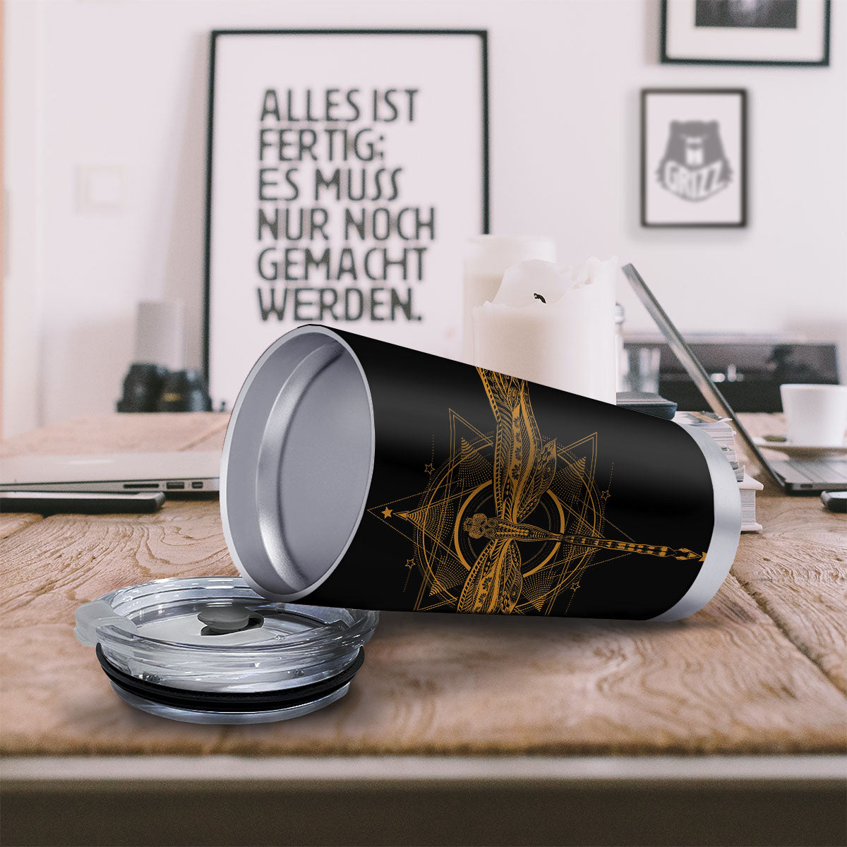 Dragonfly Boho Gold Print Tumbler-grizzshop