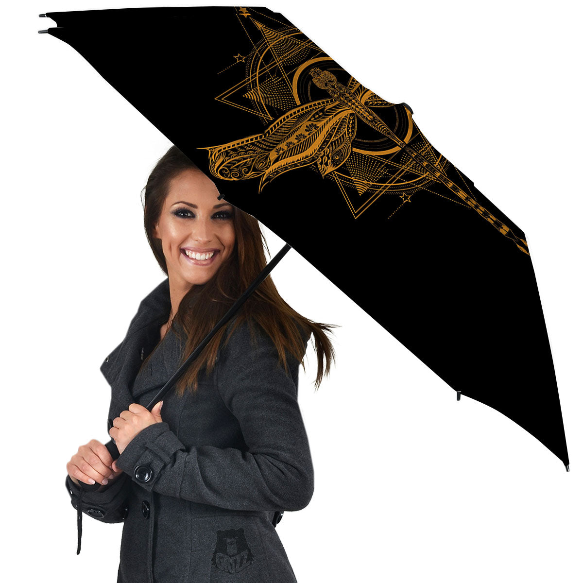 Dragonfly Boho Gold Print Umbrella-grizzshop