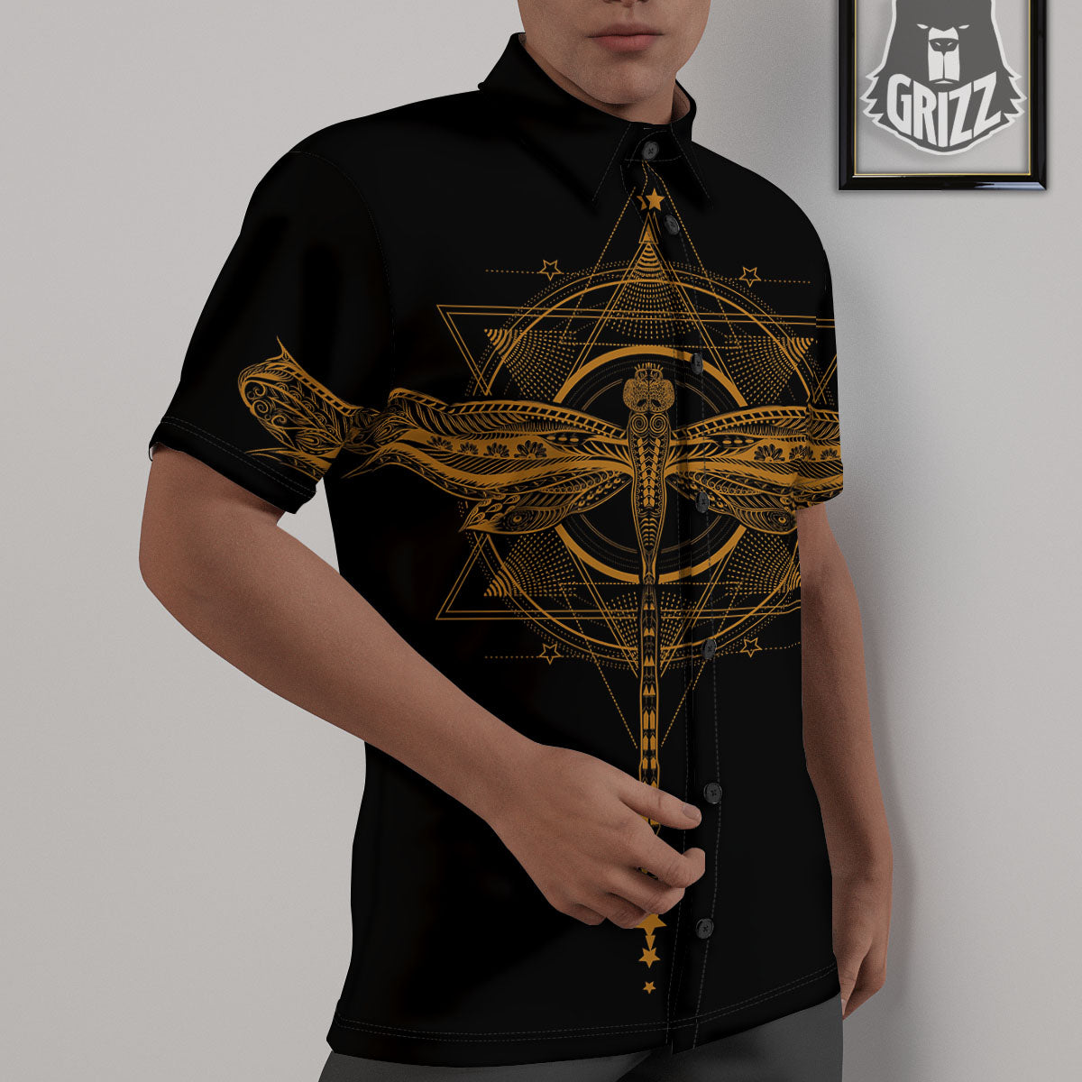 Dragonfly Boho Gold Print Untucked Shirts-grizzshop