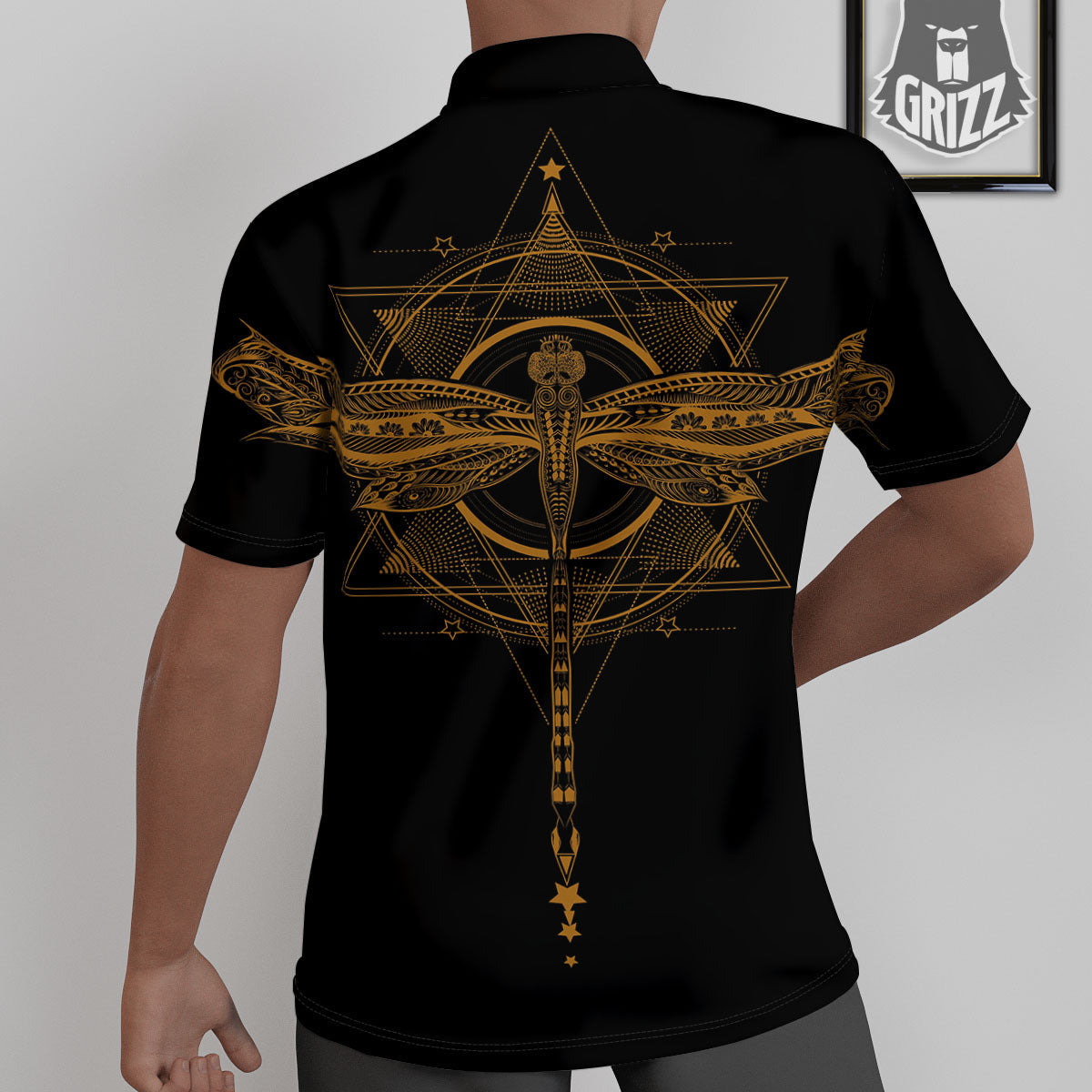 Dragonfly Boho Gold Print Untucked Shirts-grizzshop