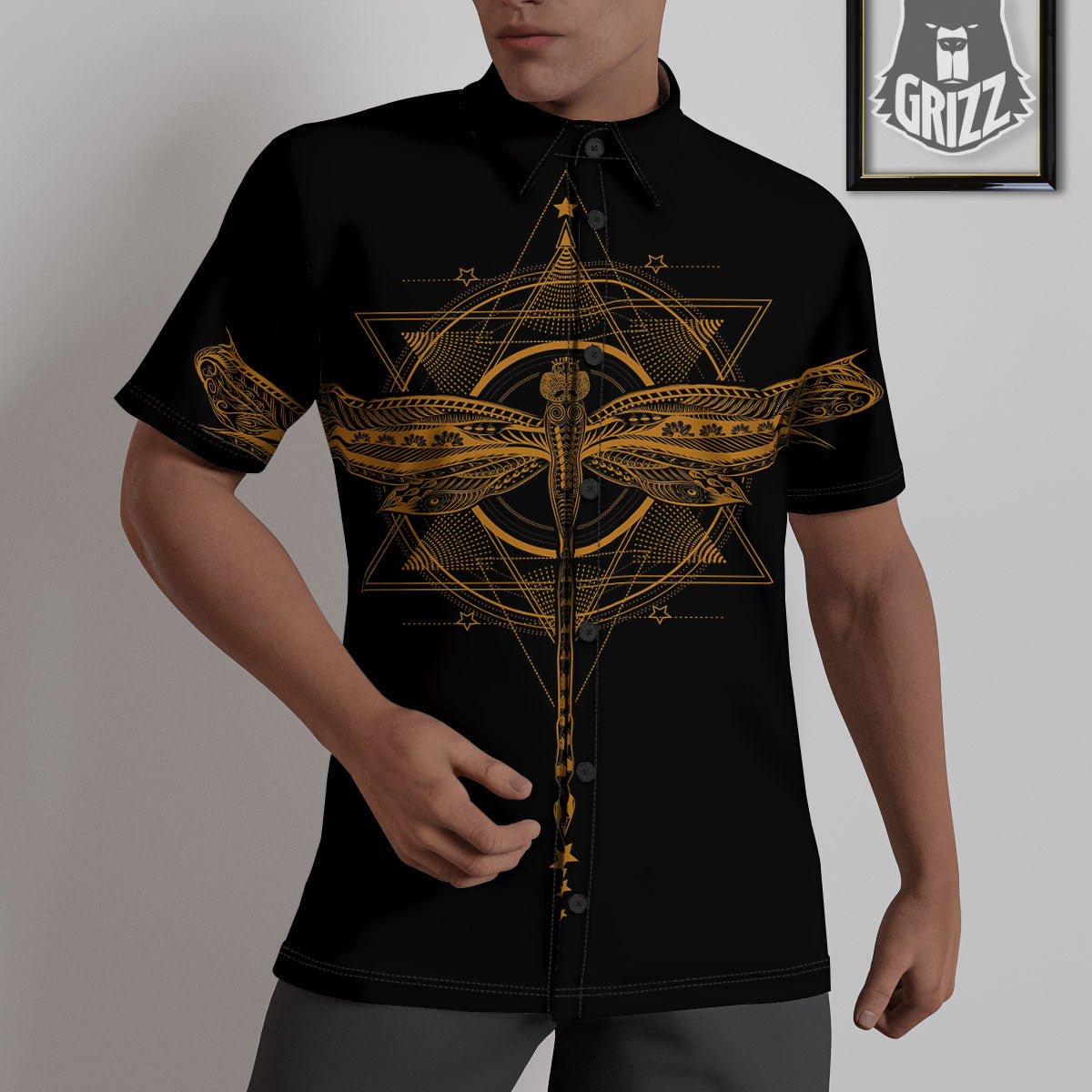 Dragonfly Boho Gold Print Untucked Shirts-grizzshop