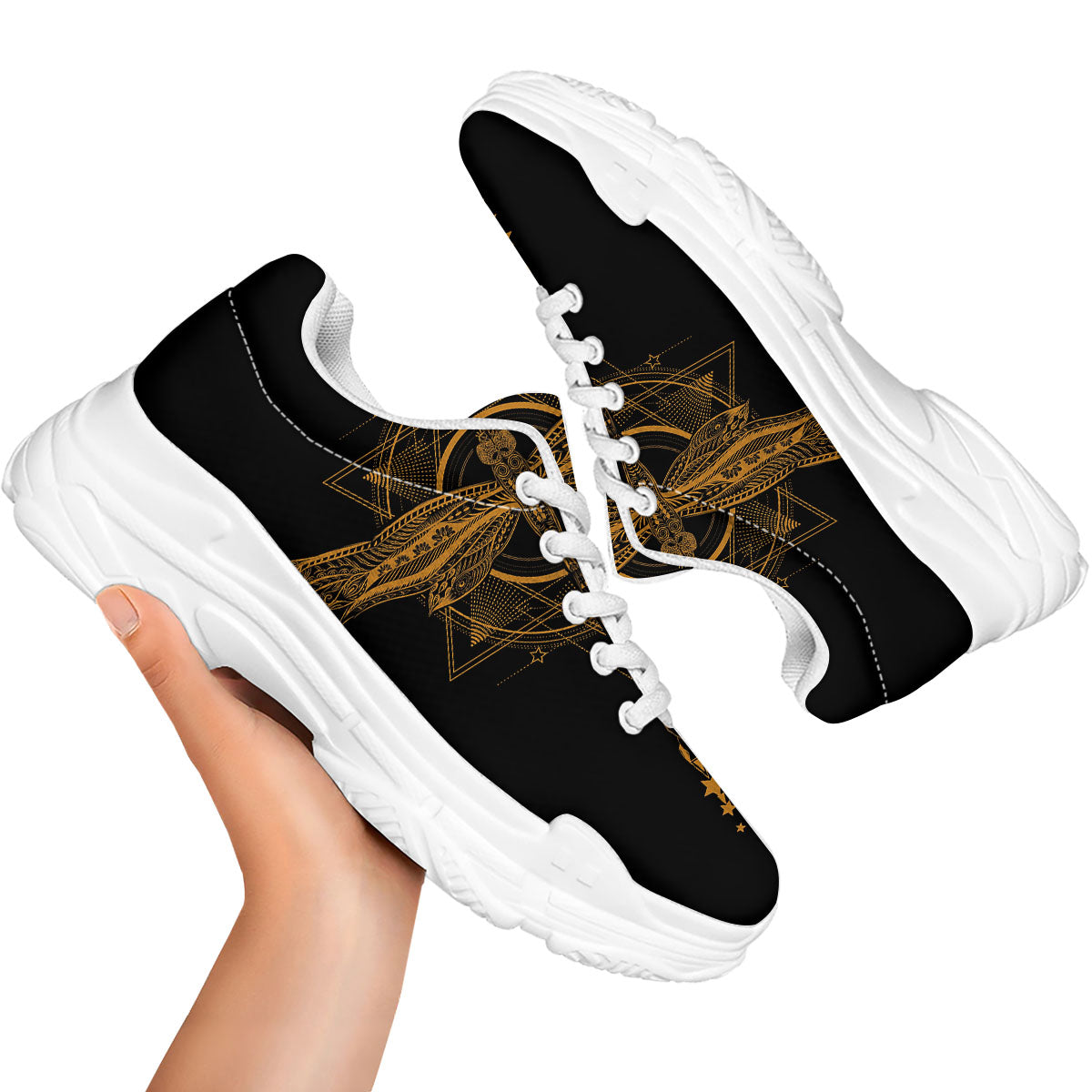 Dragonfly Boho Gold Print White Chunky Shoes-grizzshop