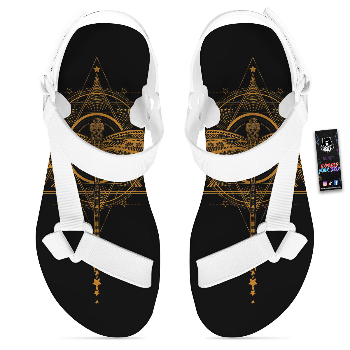 Dragonfly Boho Gold Print White Open Toe Sandals-grizzshop