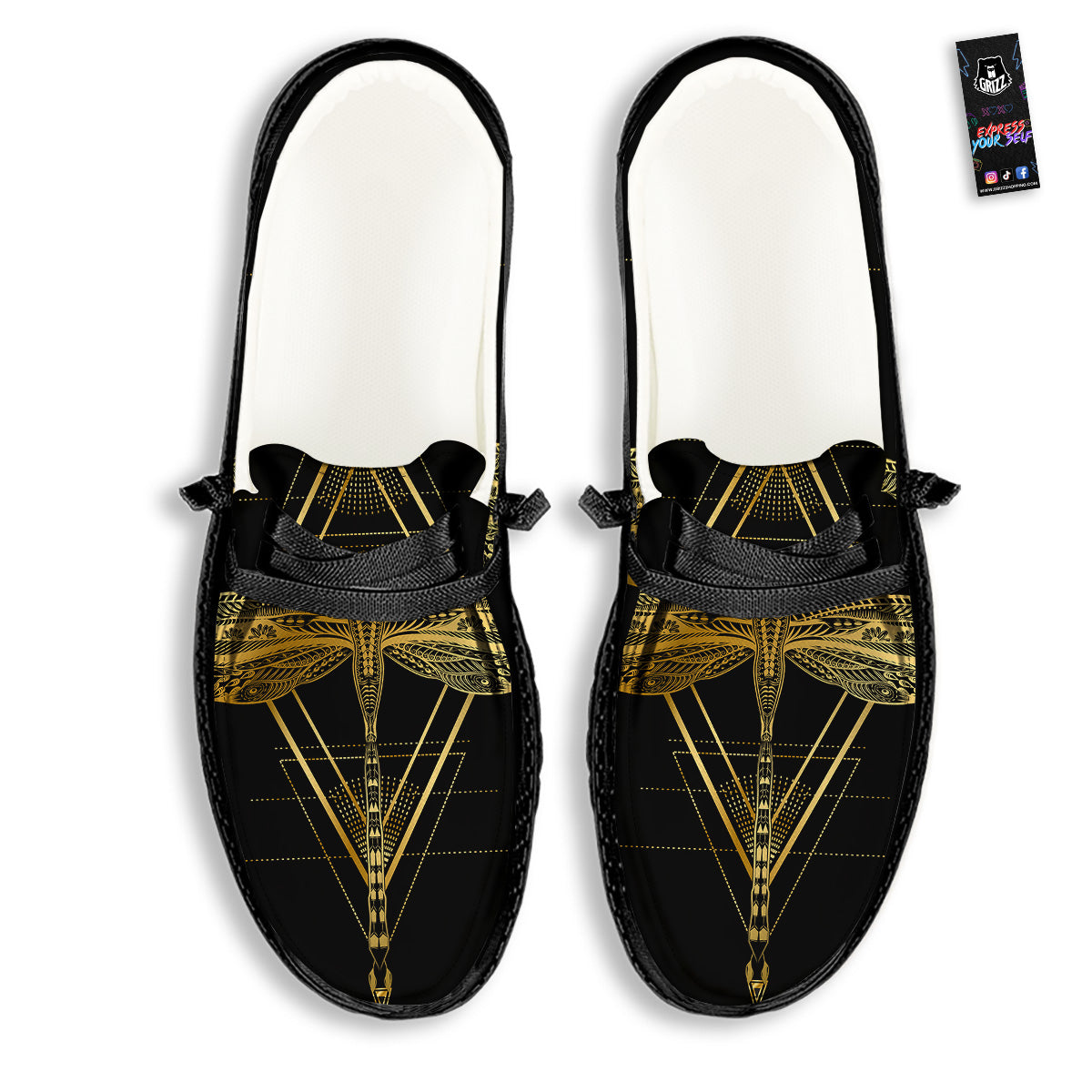 Dragonfly Boho Spiritual Print Black Loafers-grizzshop