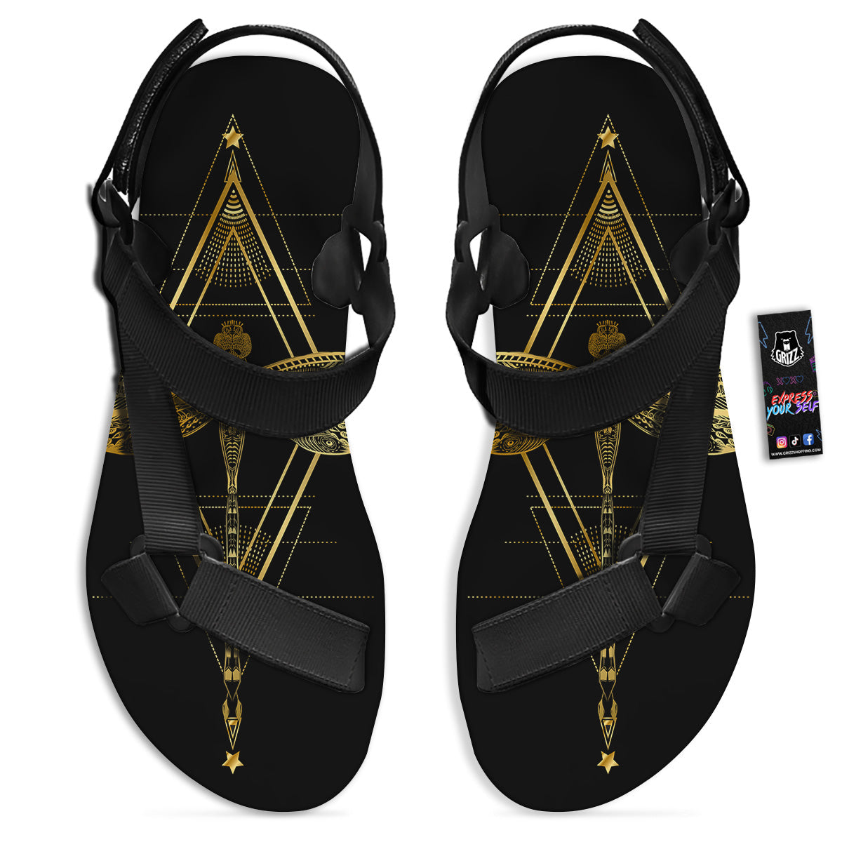 Dragonfly Boho Spiritual Print Black Open Toe Sandals-grizzshop