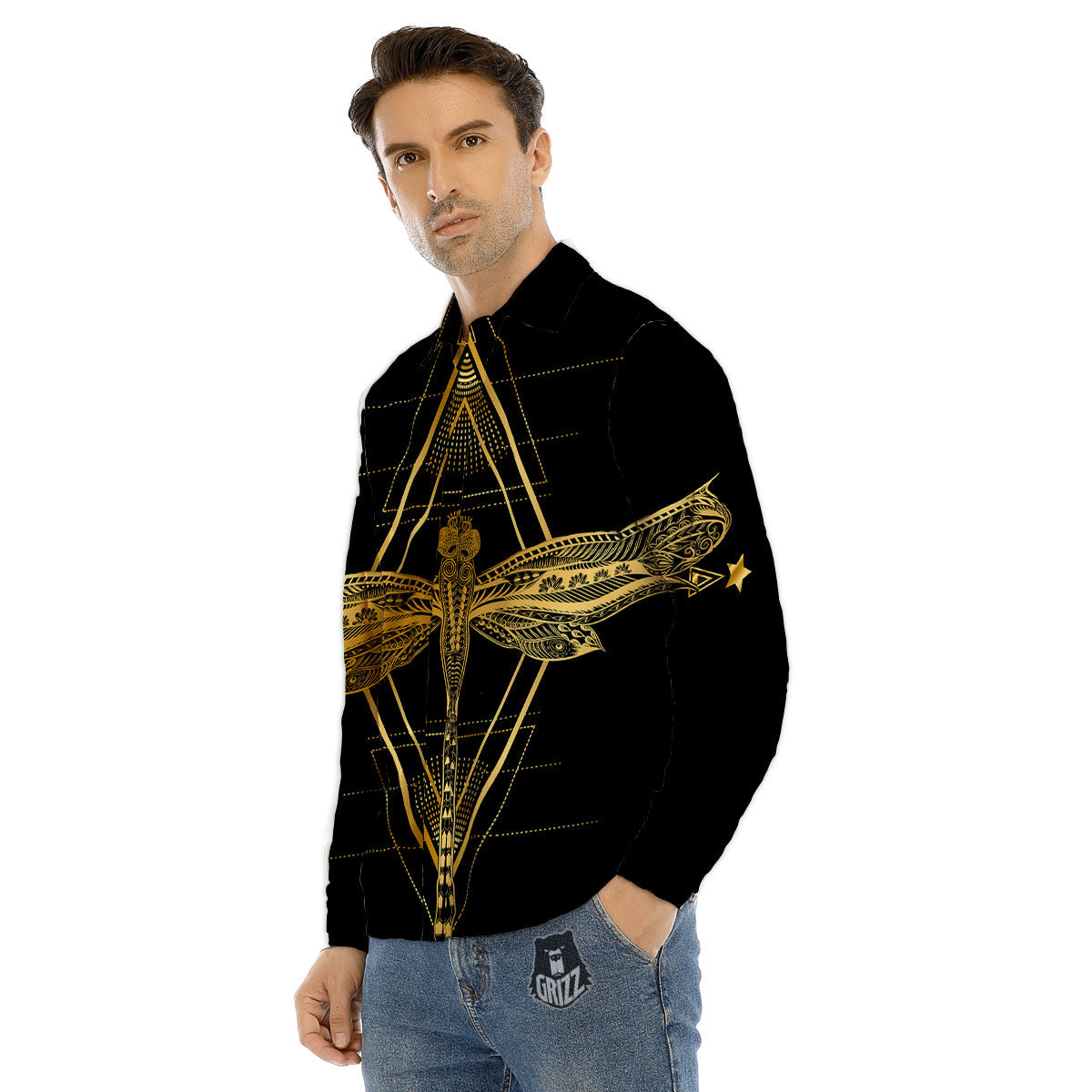 Dragonfly Boho Spiritual Print Men's Dress Shirts-grizzshop