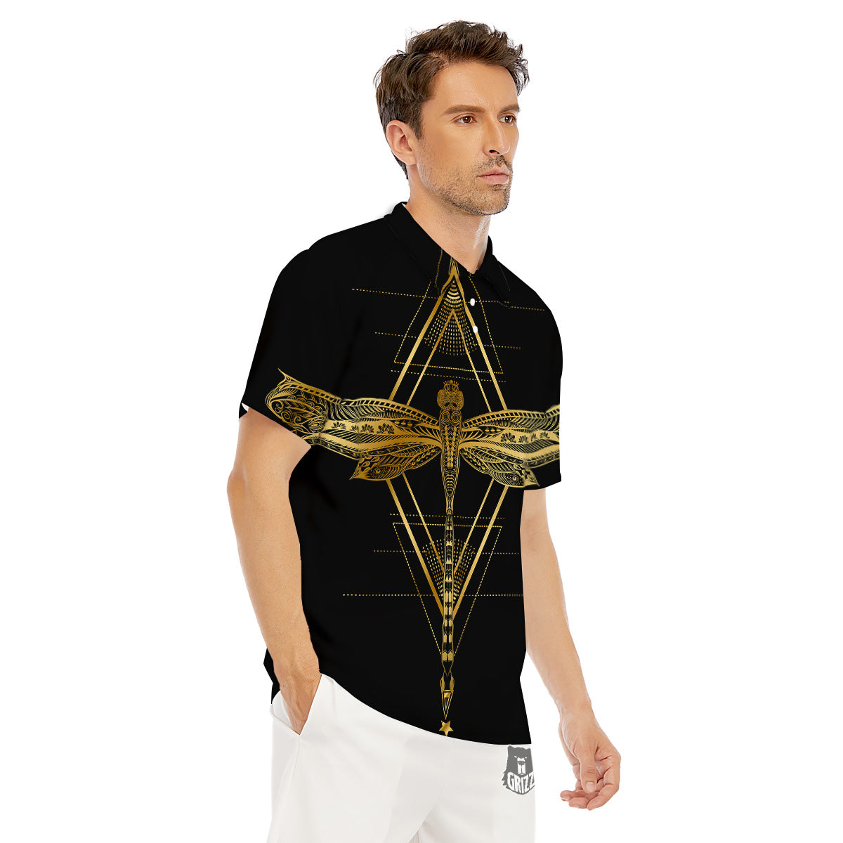 Dragonfly Boho Spiritual Print Men's Golf Shirts-grizzshop