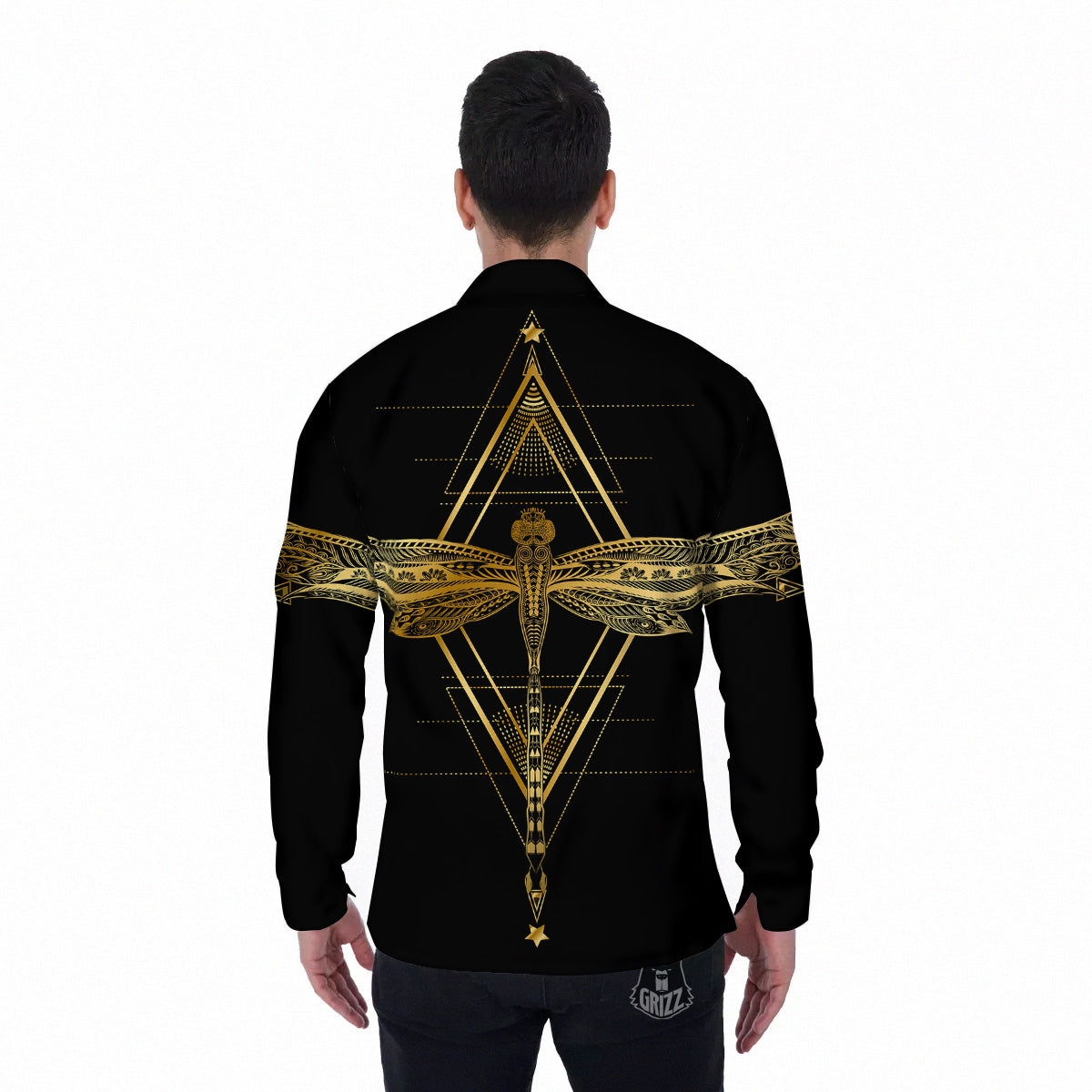 Dragonfly Boho Spiritual Print Men's Long Sleeve Shirts-grizzshop