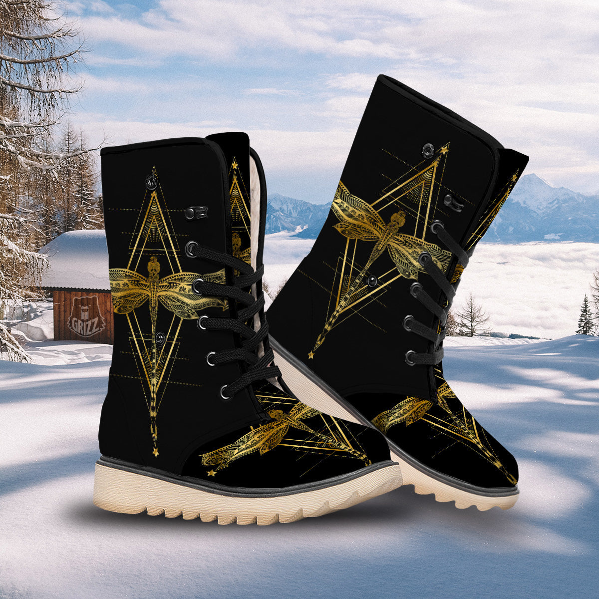 Dragonfly Boho Spiritual Print Snow Boots-grizzshop