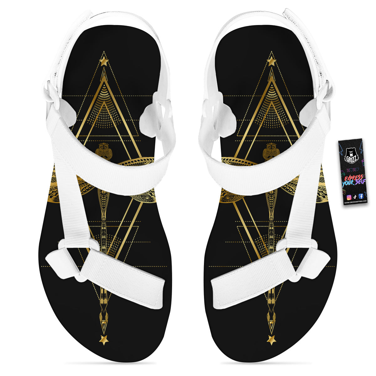 Dragonfly Boho Spiritual Print White Open Toe Sandals-grizzshop