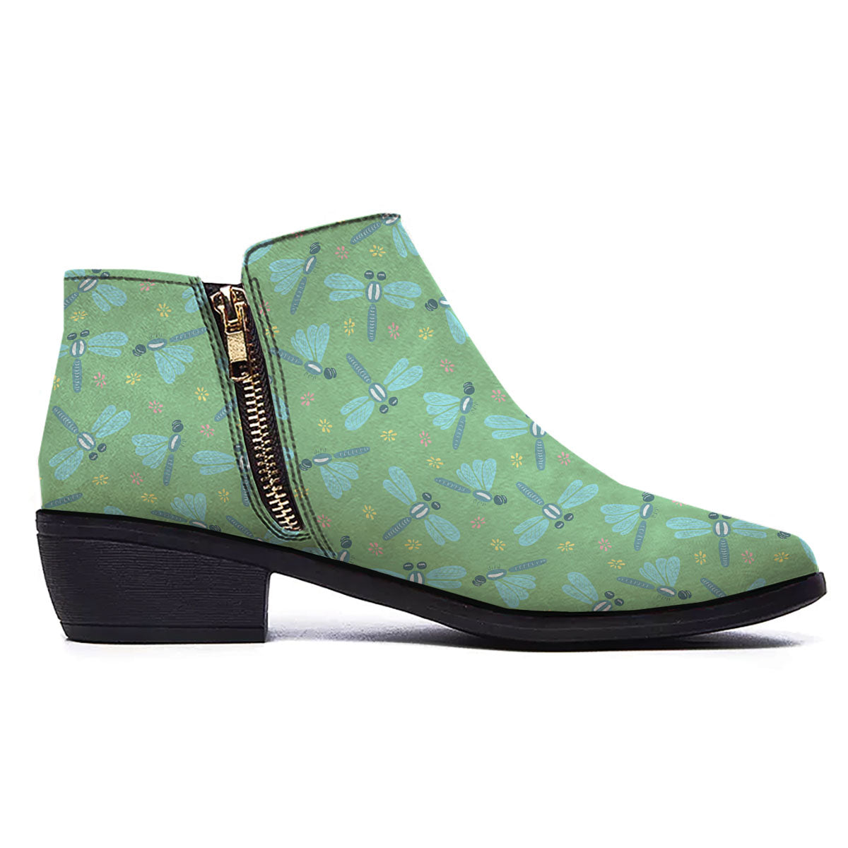 Dragonfly Green Print Pattern Ankle Boots-grizzshop