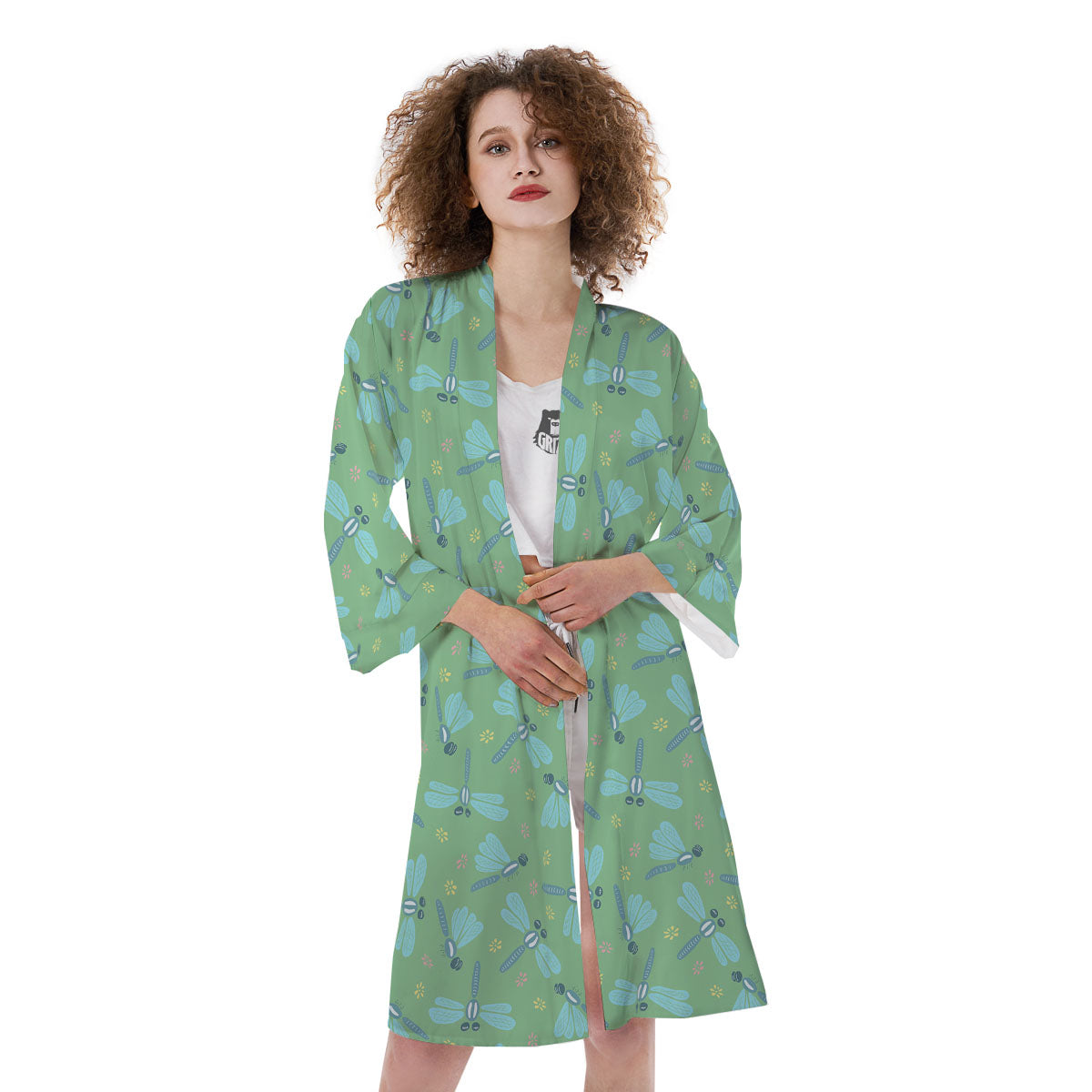 Dragonfly Green Print Pattern Kimono-grizzshop
