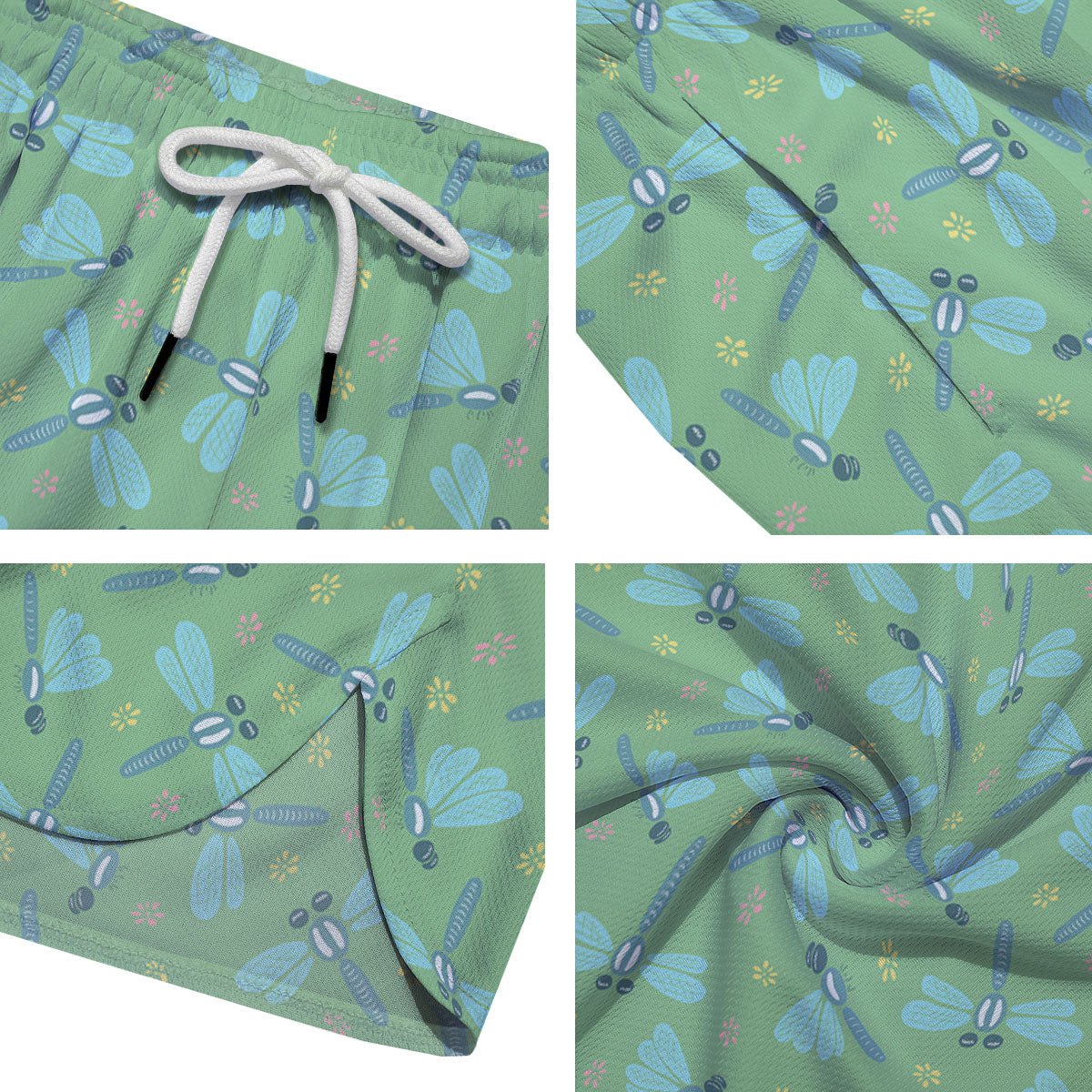Dragonfly Green Print Pattern Men's Running Shorts-grizzshop