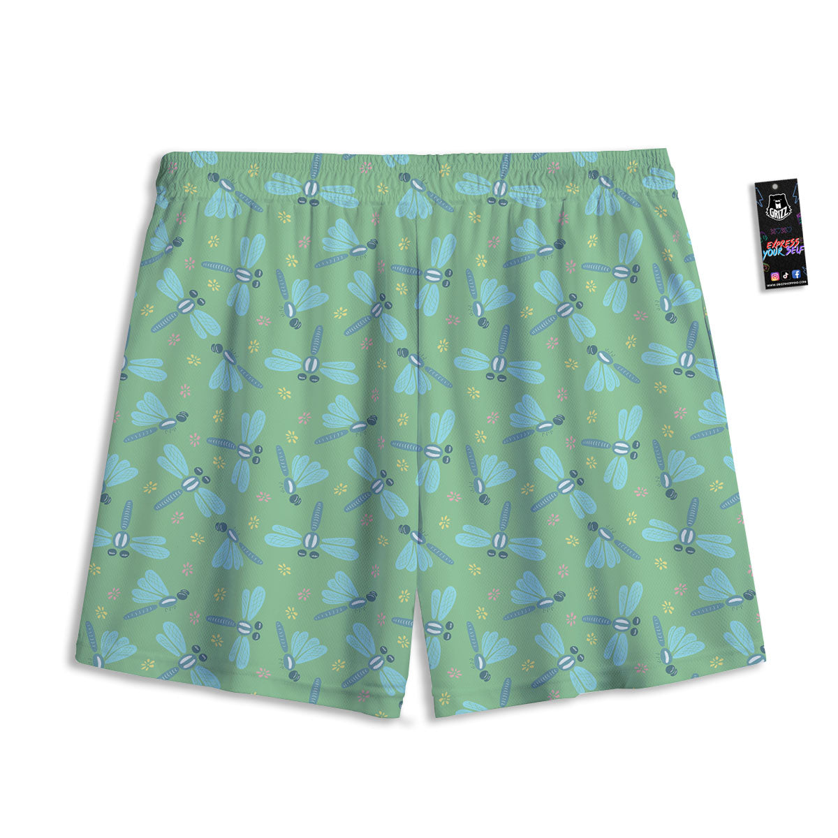 Dragonfly Green Print Pattern Mesh Shorts