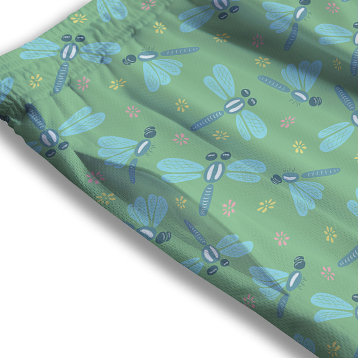 Dragonfly Green Print Pattern Mesh Shorts-grizzshop