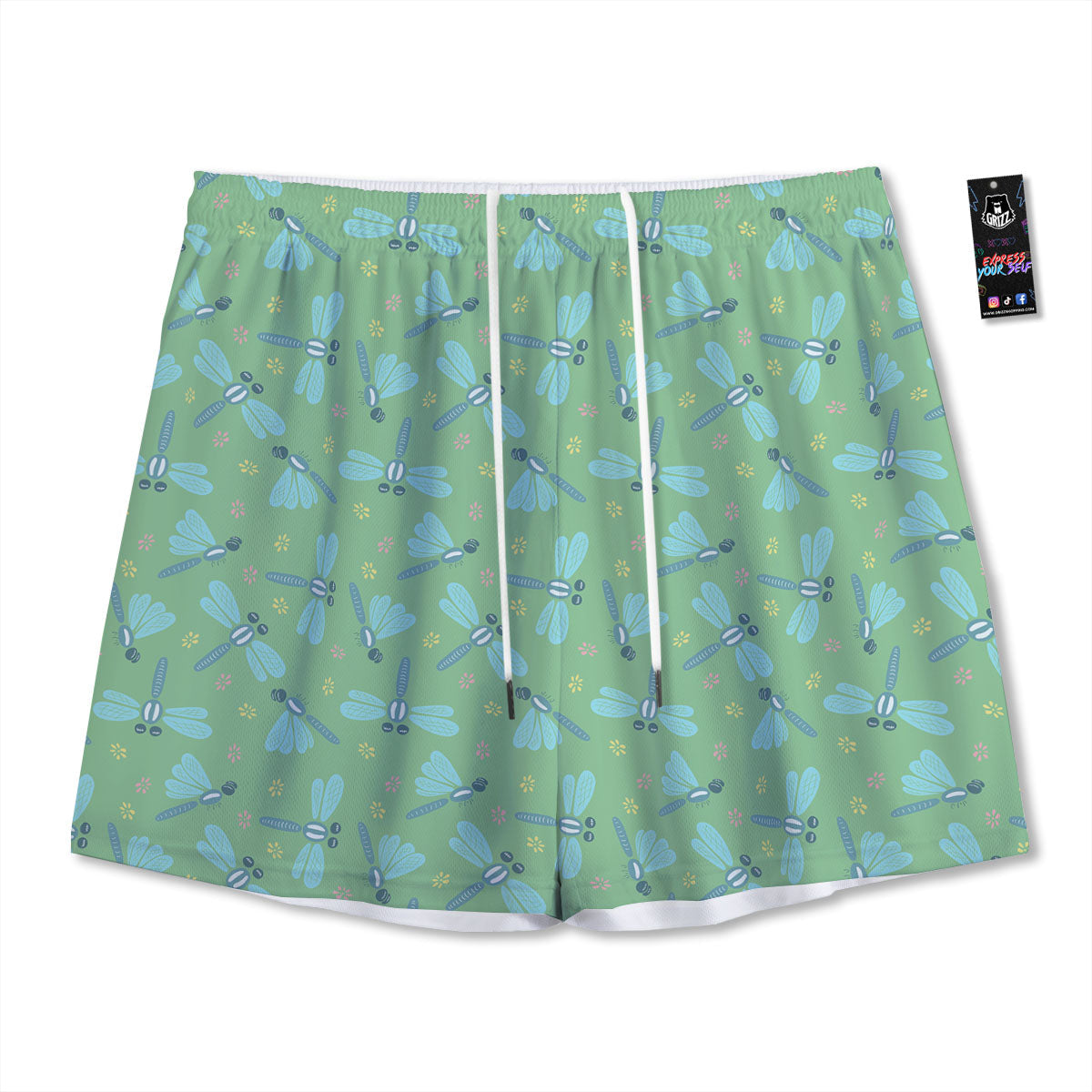 Dragonfly Green Print Pattern Mesh Shorts