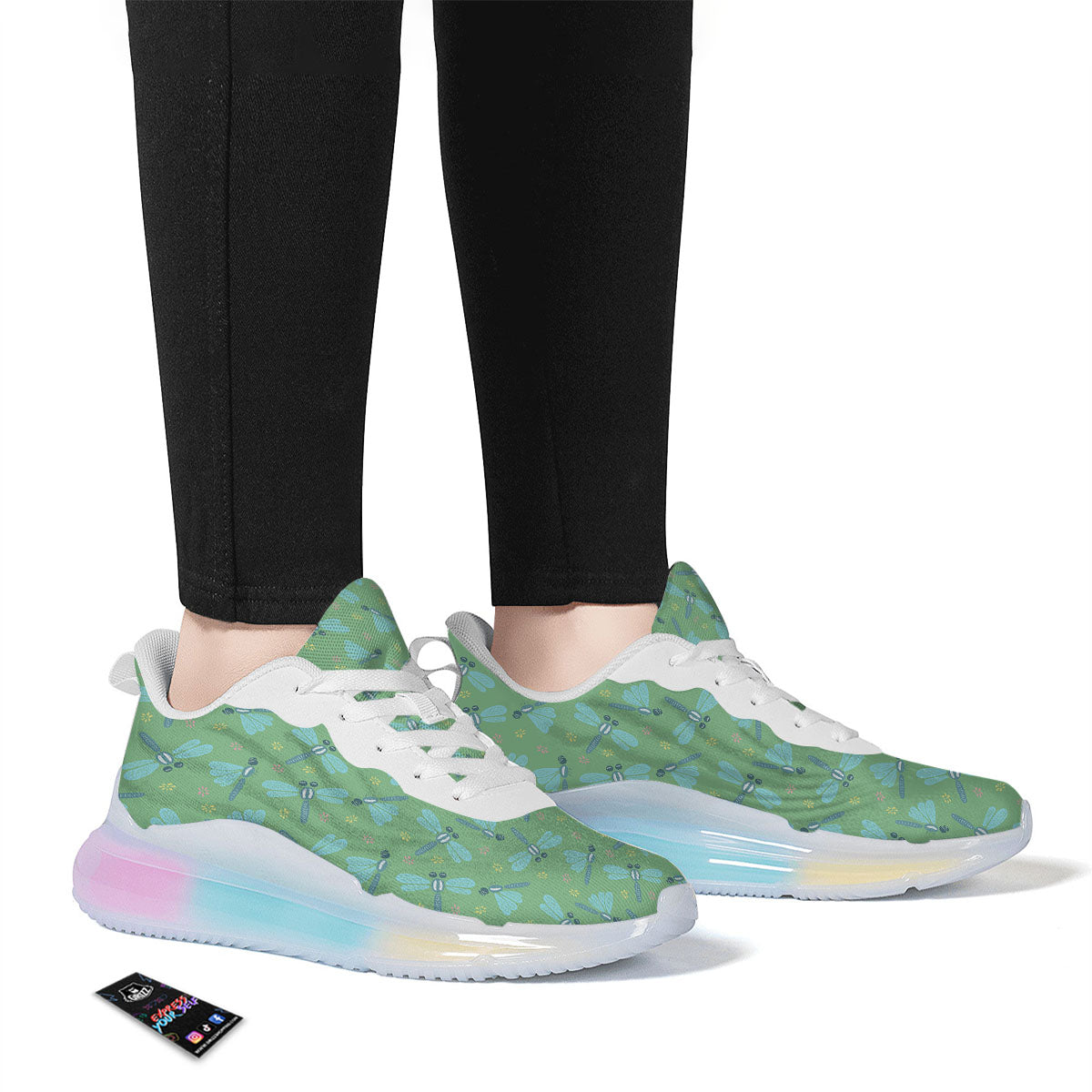 Dragonfly Green Print Pattern Running Sneakers-grizzshop