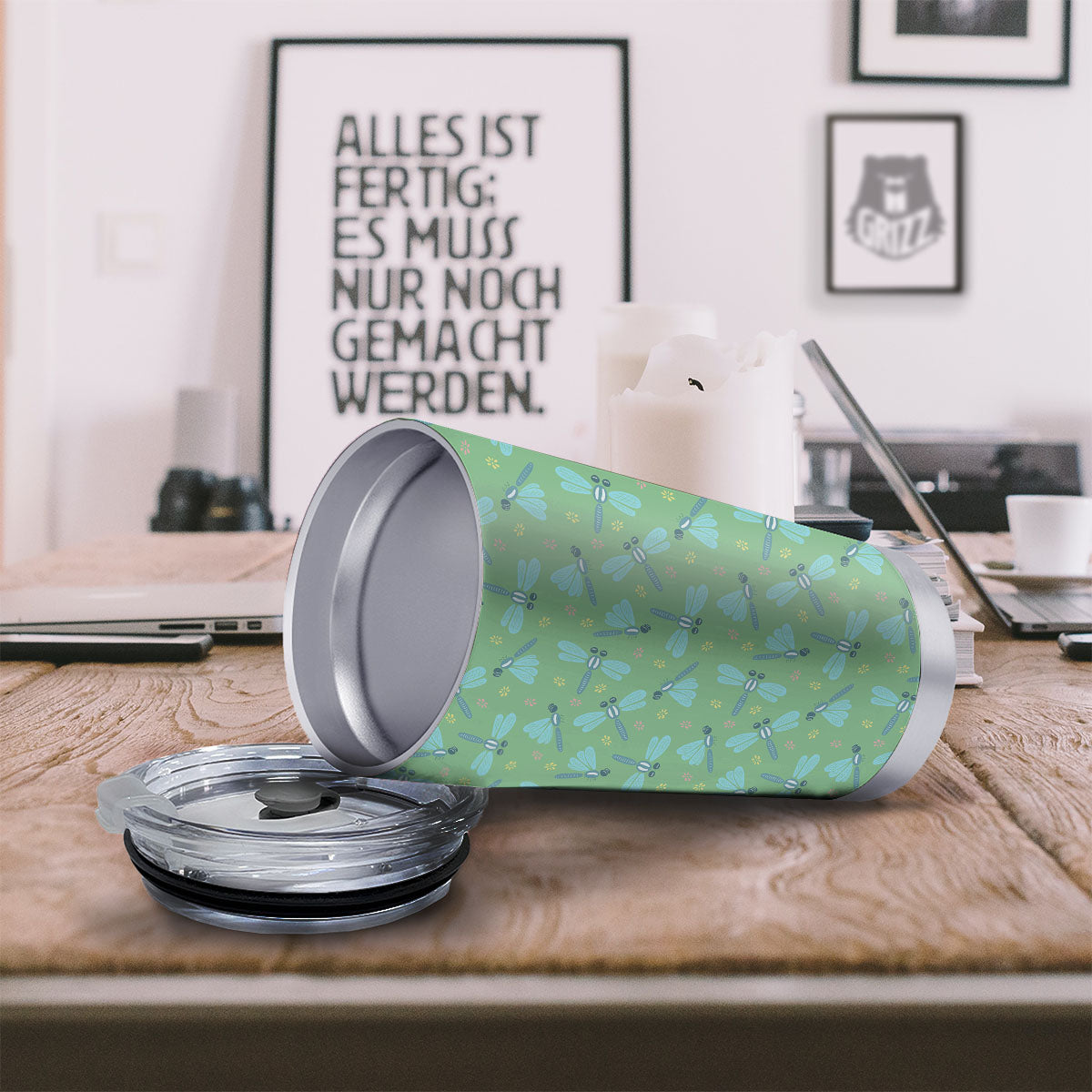 Dragonfly Green Print Pattern Tumbler-grizzshop