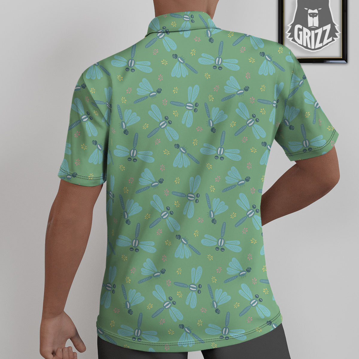 Dragonfly Green Print Pattern Untucked Shirts-grizzshop