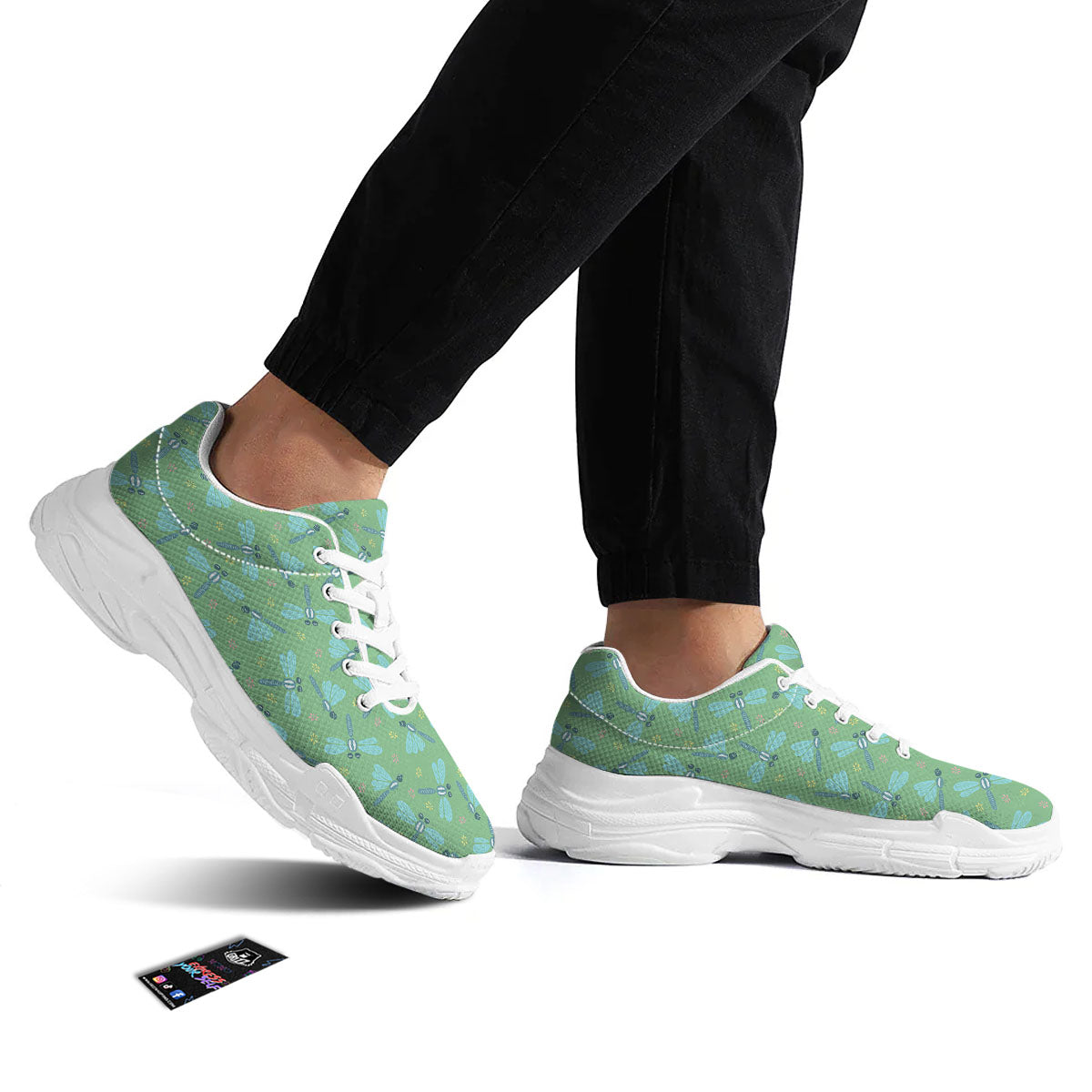 Dragonfly Green Print Pattern White Chunky Shoes-grizzshop