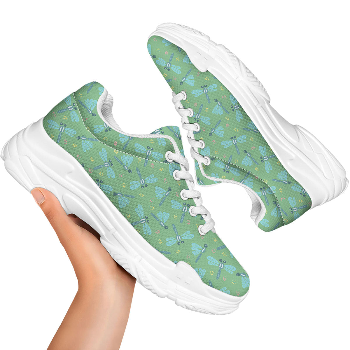 Dragonfly Green Print Pattern White Chunky Shoes-grizzshop