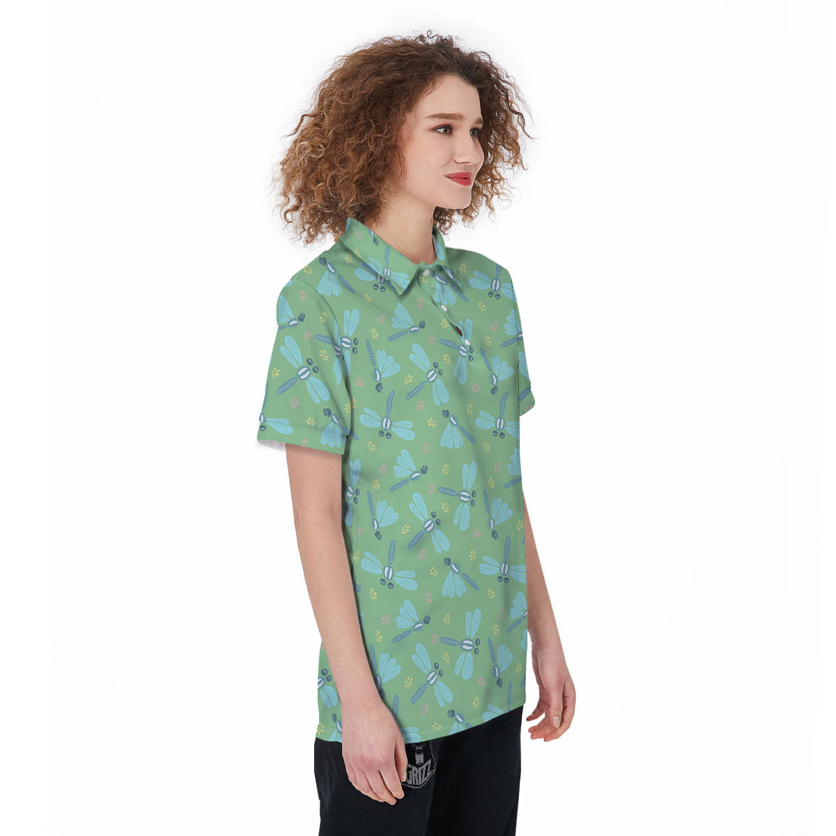 Dragonfly Green Print Pattern Women's Golf Shirts-grizzshop